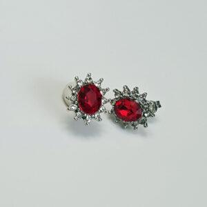 Silver 925 classic oval earring. Ruby-white zircons.
