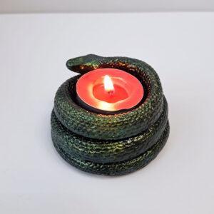 Green and gold snake. Candle holder for tea lights.
