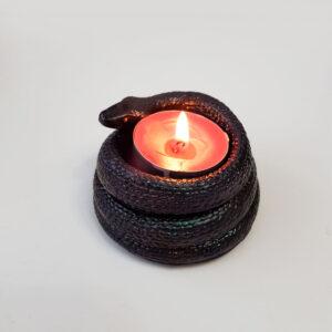 Dark green-purple snake. Tealight Holder. Holographic color.