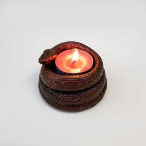 Dark pink snake-tealight holder. Hand painted.